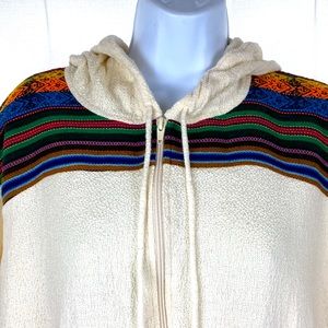 VTG Peru Inka Art Hoodie jacket sweater cotton woven multi color trim zip L
